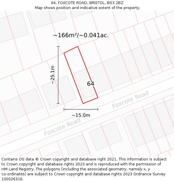 64, FOXCOTE ROAD, BRISTOL, BS3 2BZ: Plot and title map