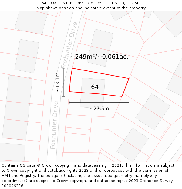 64, FOXHUNTER DRIVE, OADBY, LEICESTER, LE2 5FF: Plot and title map