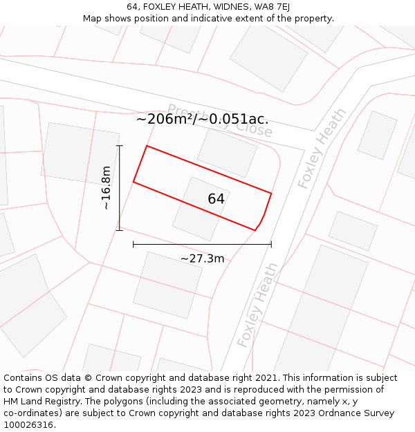 64, FOXLEY HEATH, WIDNES, WA8 7EJ: Plot and title map