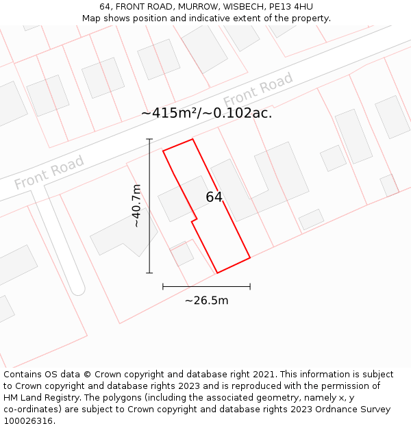 64, FRONT ROAD, MURROW, WISBECH, PE13 4HU: Plot and title map