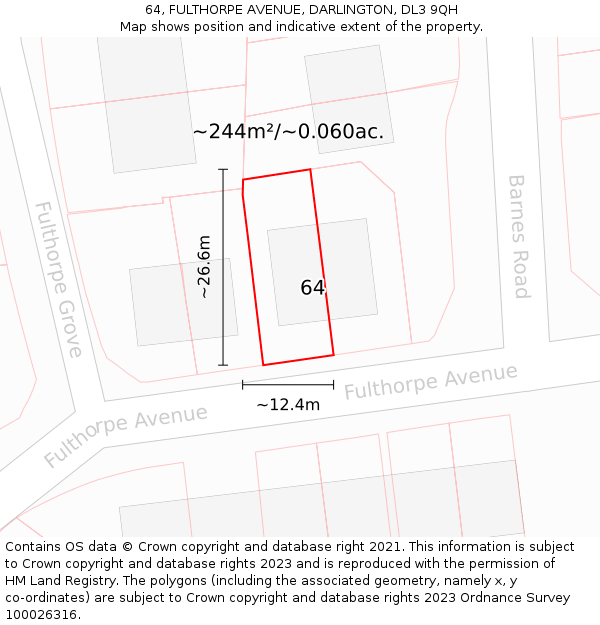 64, FULTHORPE AVENUE, DARLINGTON, DL3 9QH: Plot and title map