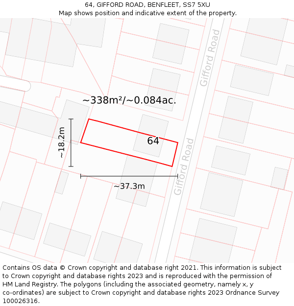 64, GIFFORD ROAD, BENFLEET, SS7 5XU: Plot and title map