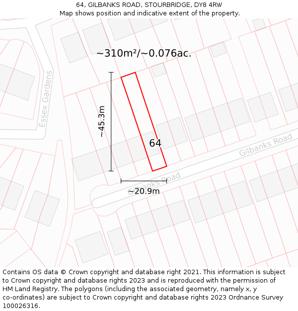 64, GILBANKS ROAD, STOURBRIDGE, DY8 4RW: Plot and title map