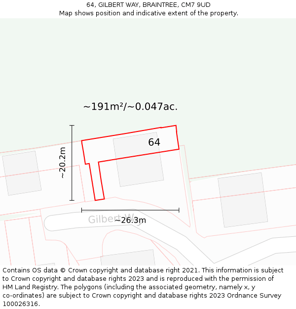 64, GILBERT WAY, BRAINTREE, CM7 9UD: Plot and title map
