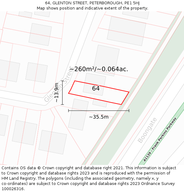 64, GLENTON STREET, PETERBOROUGH, PE1 5HJ: Plot and title map