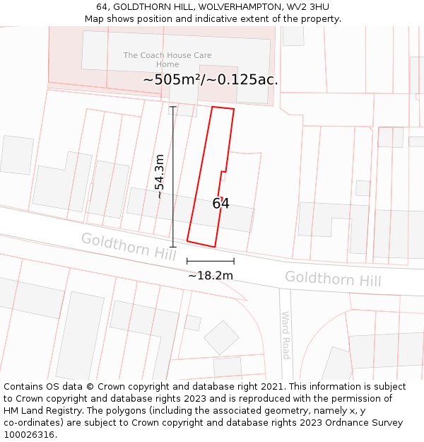 64, GOLDTHORN HILL, WOLVERHAMPTON, WV2 3HU: Plot and title map