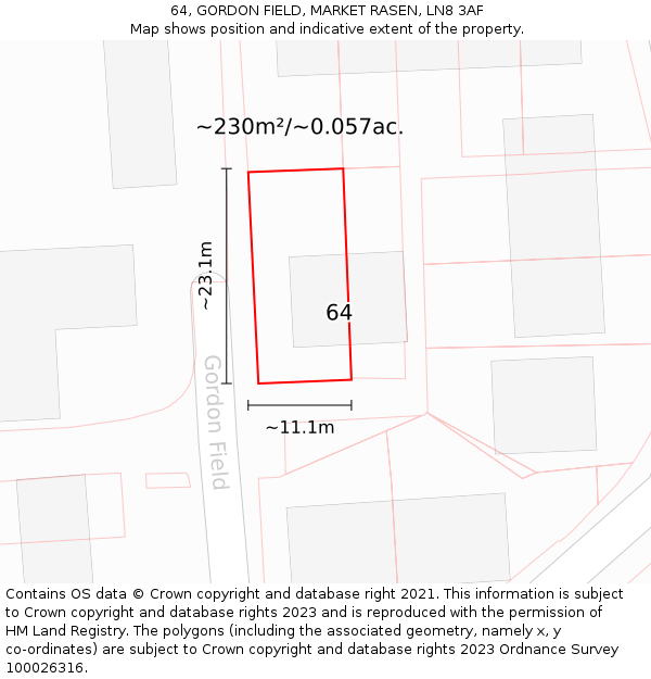 64, GORDON FIELD, MARKET RASEN, LN8 3AF: Plot and title map