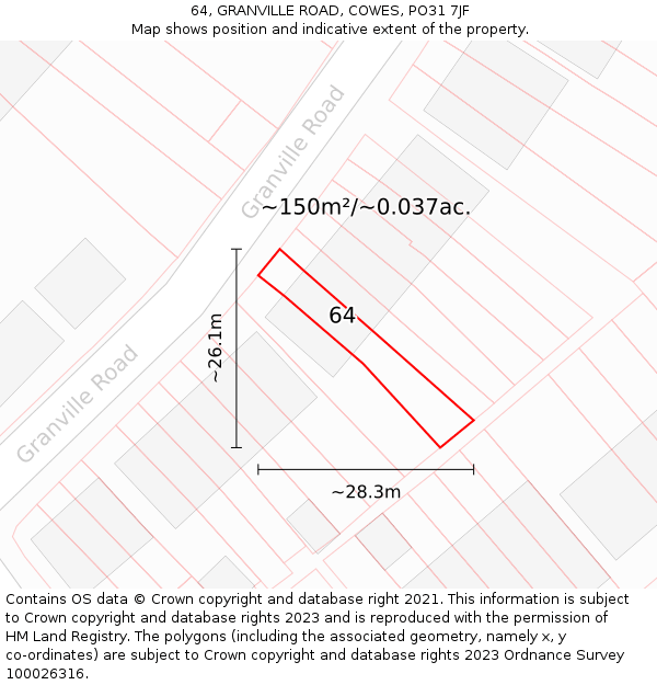 64, GRANVILLE ROAD, COWES, PO31 7JF: Plot and title map