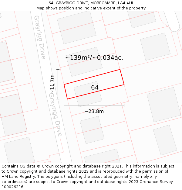 64, GRAYRIGG DRIVE, MORECAMBE, LA4 4UL: Plot and title map