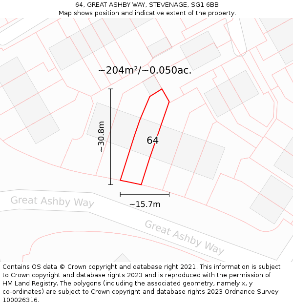 64, GREAT ASHBY WAY, STEVENAGE, SG1 6BB: Plot and title map