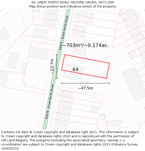 64, GREAT NORTH ROAD, MILFORD HAVEN, SA73 2NA: Plot and title map