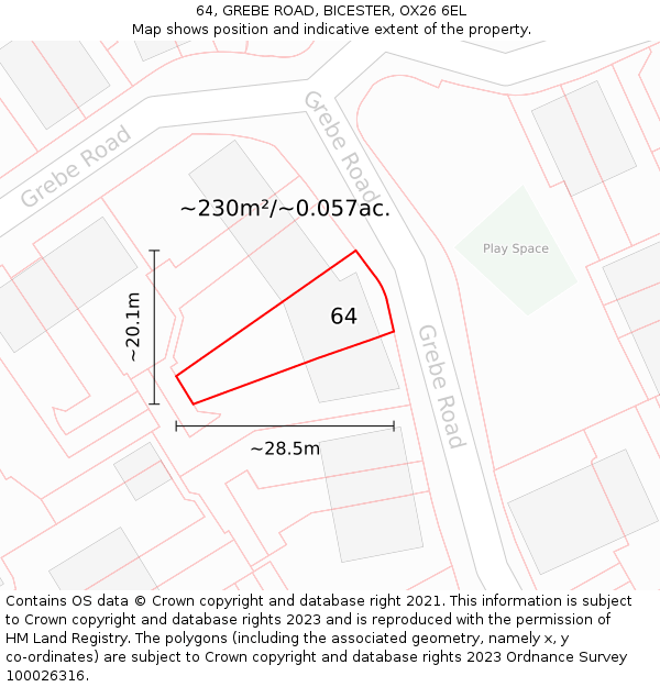 64, GREBE ROAD, BICESTER, OX26 6EL: Plot and title map