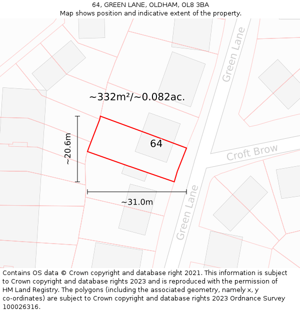 64, GREEN LANE, OLDHAM, OL8 3BA: Plot and title map