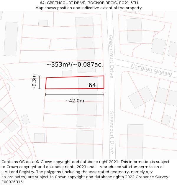 64, GREENCOURT DRIVE, BOGNOR REGIS, PO21 5EU: Plot and title map