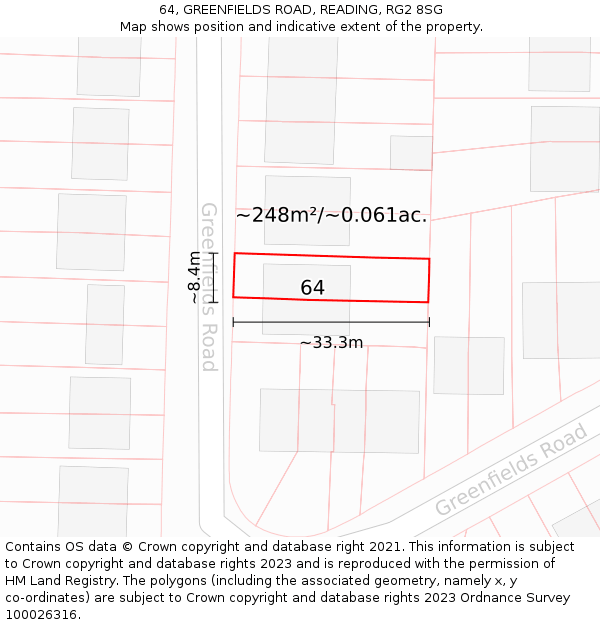 64, GREENFIELDS ROAD, READING, RG2 8SG: Plot and title map