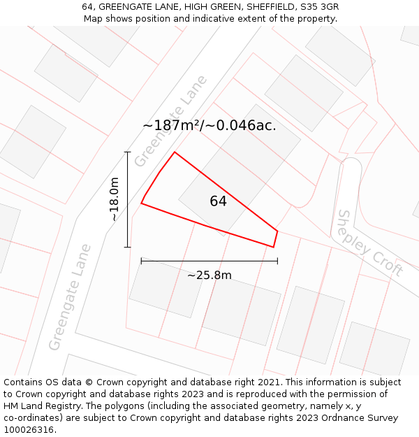 64, GREENGATE LANE, HIGH GREEN, SHEFFIELD, S35 3GR: Plot and title map