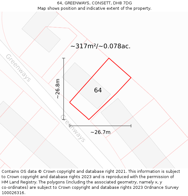 64, GREENWAYS, CONSETT, DH8 7DG: Plot and title map