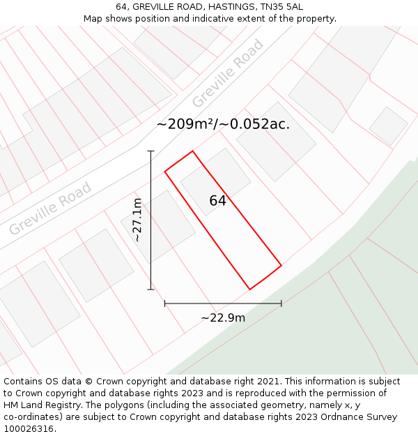 64, GREVILLE ROAD, HASTINGS, TN35 5AL: Plot and title map