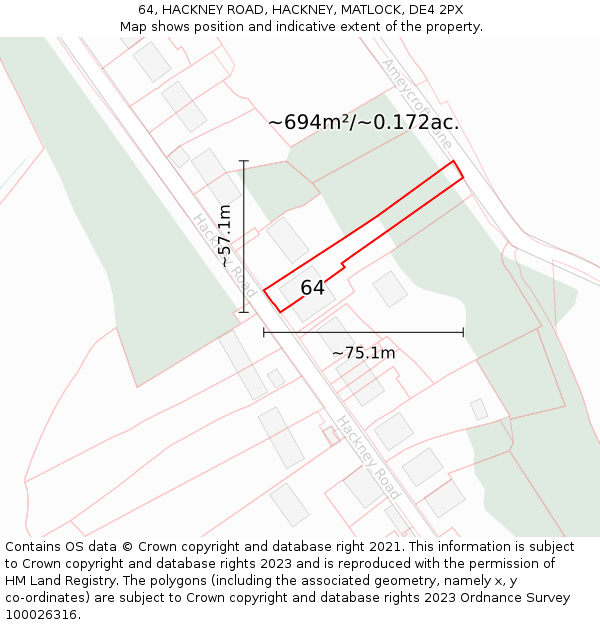 64, HACKNEY ROAD, HACKNEY, MATLOCK, DE4 2PX: Plot and title map