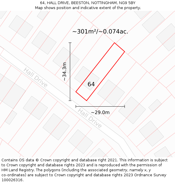 64, HALL DRIVE, BEESTON, NOTTINGHAM, NG9 5BY: Plot and title map