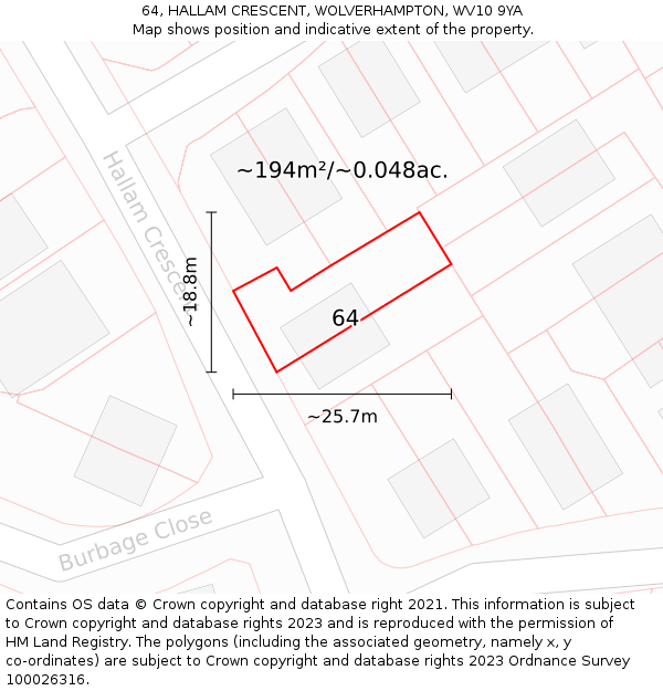 64, HALLAM CRESCENT, WOLVERHAMPTON, WV10 9YA: Plot and title map