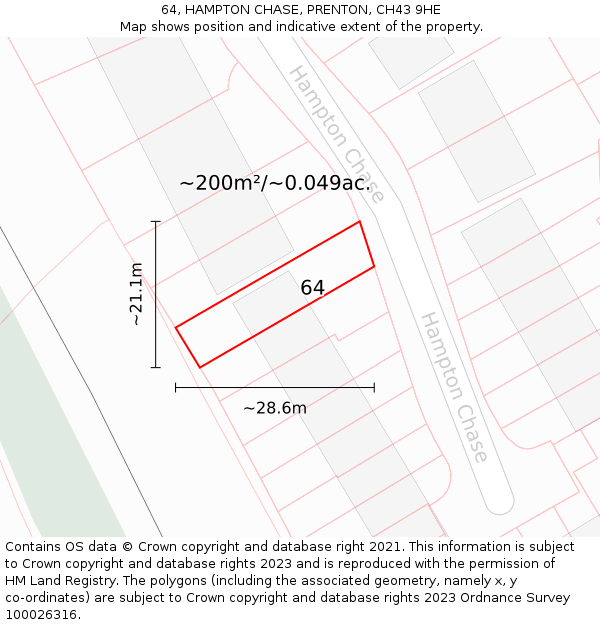 64, HAMPTON CHASE, PRENTON, CH43 9HE: Plot and title map