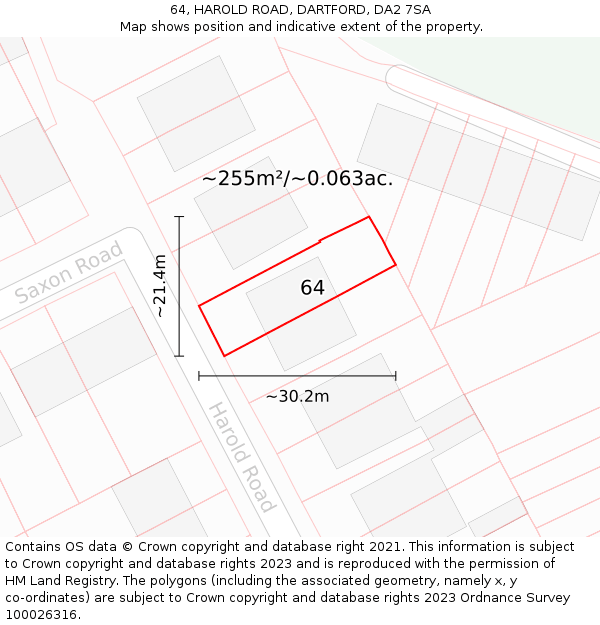 64, HAROLD ROAD, DARTFORD, DA2 7SA: Plot and title map
