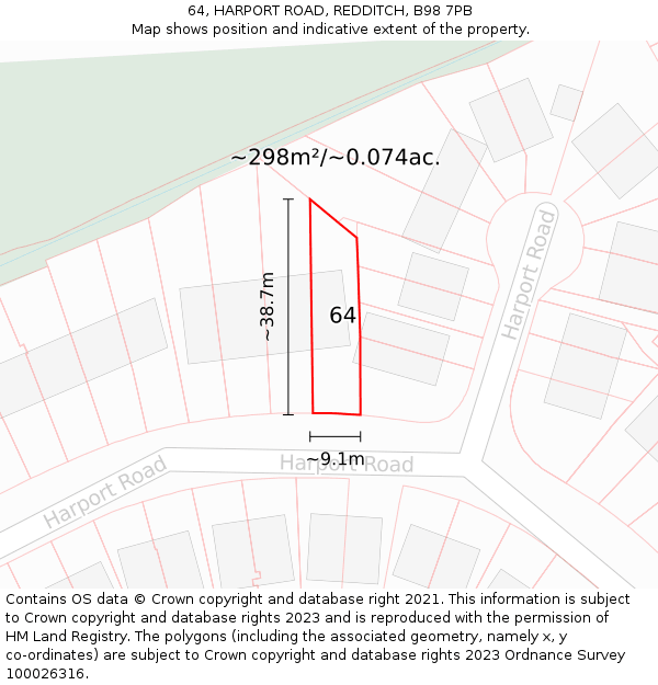 64, HARPORT ROAD, REDDITCH, B98 7PB: Plot and title map