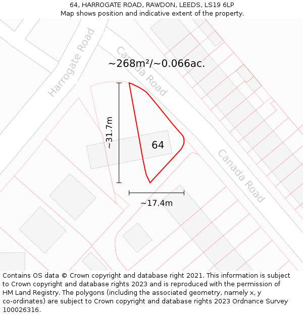 64, HARROGATE ROAD, RAWDON, LEEDS, LS19 6LP: Plot and title map