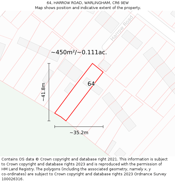 64, HARROW ROAD, WARLINGHAM, CR6 9EW: Plot and title map