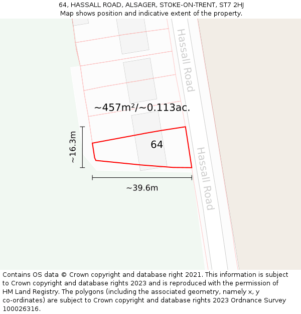 64, HASSALL ROAD, ALSAGER, STOKE-ON-TRENT, ST7 2HJ: Plot and title map