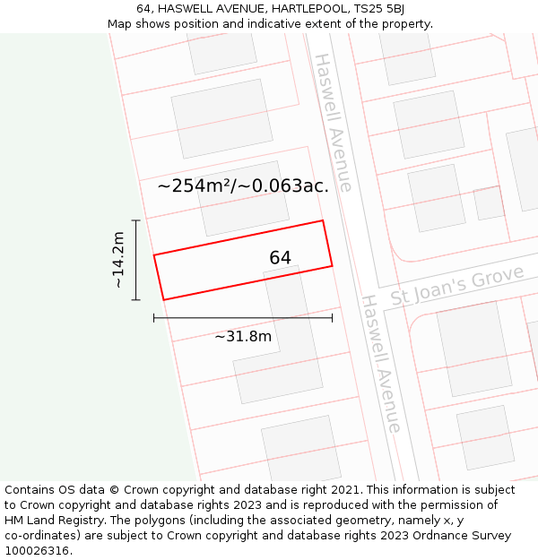 64, HASWELL AVENUE, HARTLEPOOL, TS25 5BJ: Plot and title map