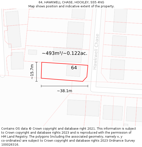 64, HAWKWELL CHASE, HOCKLEY, SS5 4NG: Plot and title map