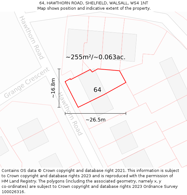 64, HAWTHORN ROAD, SHELFIELD, WALSALL, WS4 1NT: Plot and title map