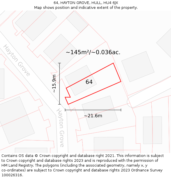 64, HAYTON GROVE, HULL, HU4 6JX: Plot and title map