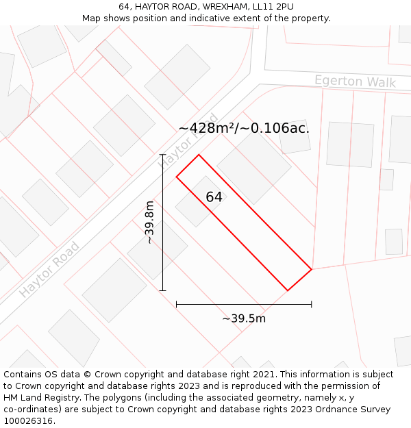 64, HAYTOR ROAD, WREXHAM, LL11 2PU: Plot and title map