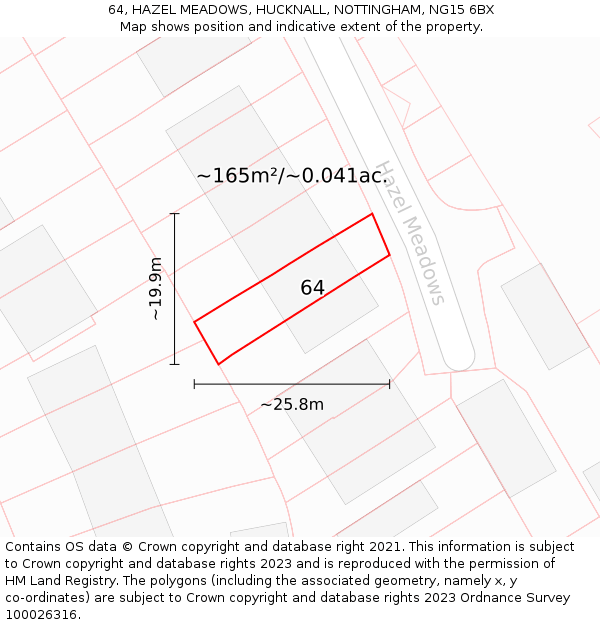 64, HAZEL MEADOWS, HUCKNALL, NOTTINGHAM, NG15 6BX: Plot and title map