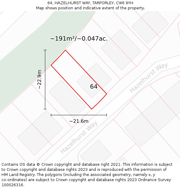 64, HAZELHURST WAY, TARPORLEY, CW6 9YH: Plot and title map