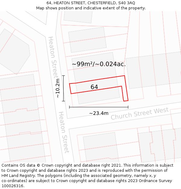 64, HEATON STREET, CHESTERFIELD, S40 3AQ: Plot and title map