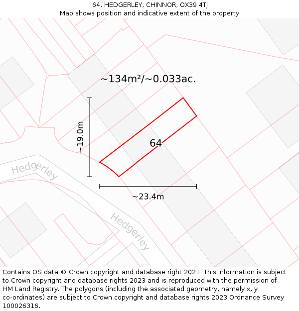 64, HEDGERLEY, CHINNOR, OX39 4TJ: Plot and title map