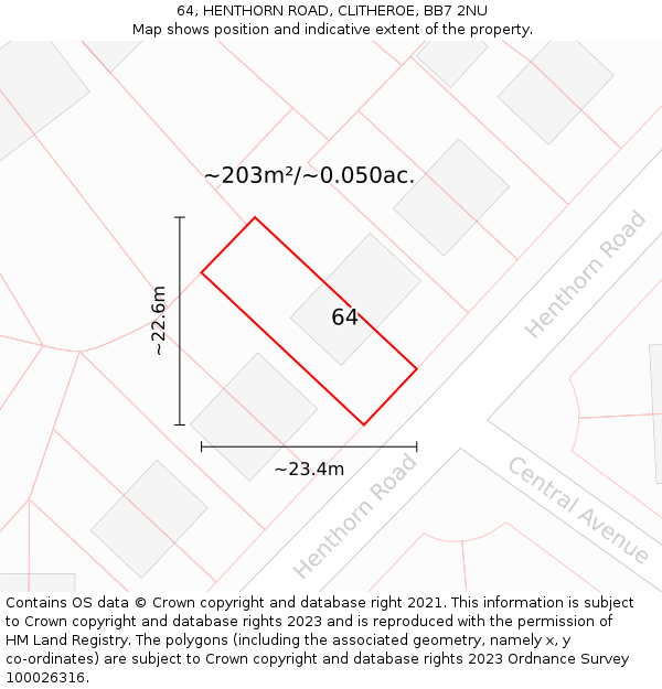 64, HENTHORN ROAD, CLITHEROE, BB7 2NU: Plot and title map