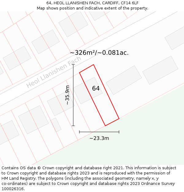 64, HEOL LLANISHEN FACH, CARDIFF, CF14 6LF: Plot and title map