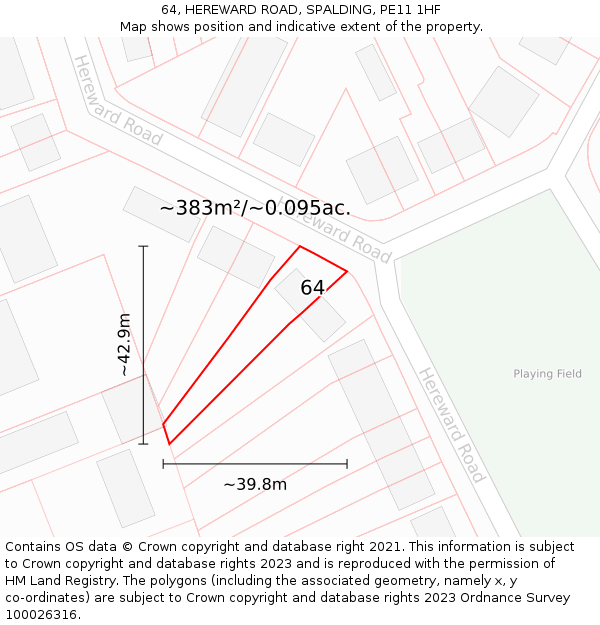 64, HEREWARD ROAD, SPALDING, PE11 1HF: Plot and title map