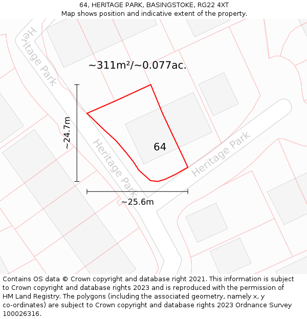 64, HERITAGE PARK, BASINGSTOKE, RG22 4XT: Plot and title map