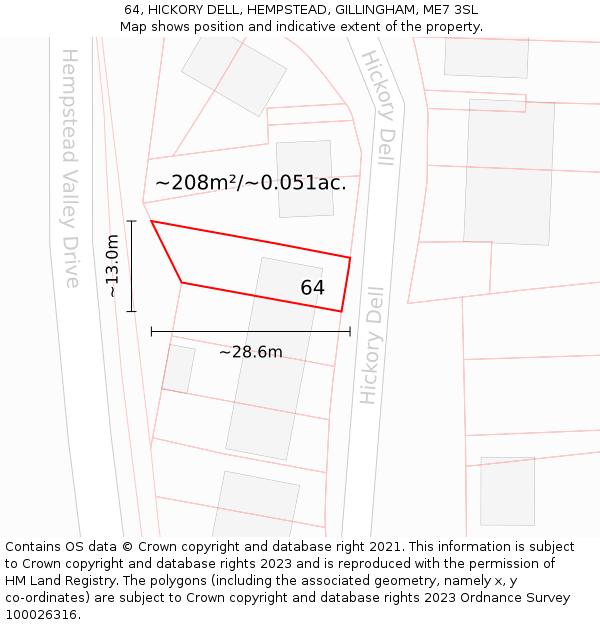 64, HICKORY DELL, HEMPSTEAD, GILLINGHAM, ME7 3SL: Plot and title map