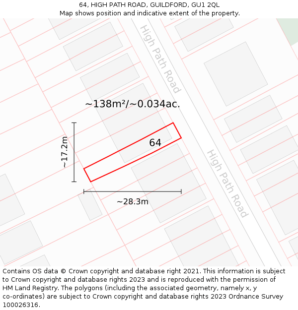 64, HIGH PATH ROAD, GUILDFORD, GU1 2QL: Plot and title map