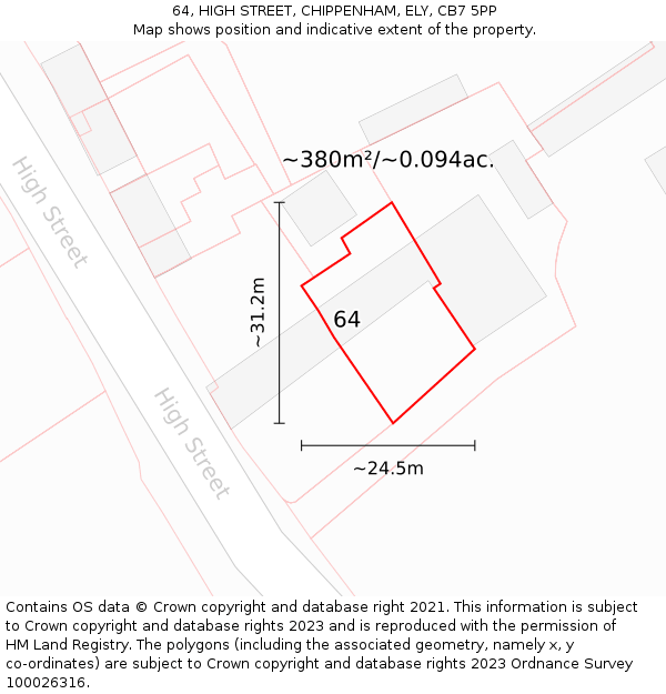 64, HIGH STREET, CHIPPENHAM, ELY, CB7 5PP: Plot and title map