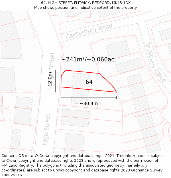 64, HIGH STREET, FLITWICK, BEDFORD, MK45 1DX: Plot and title map