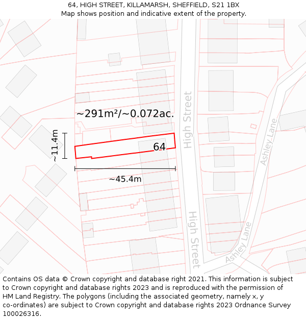 64, HIGH STREET, KILLAMARSH, SHEFFIELD, S21 1BX: Plot and title map