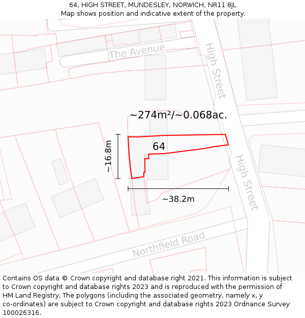 64, HIGH STREET, MUNDESLEY, NORWICH, NR11 8JL: Plot and title map